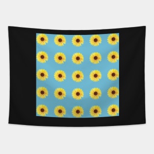 Sunflower Watercolor Pattern with a light blue background Tapestry