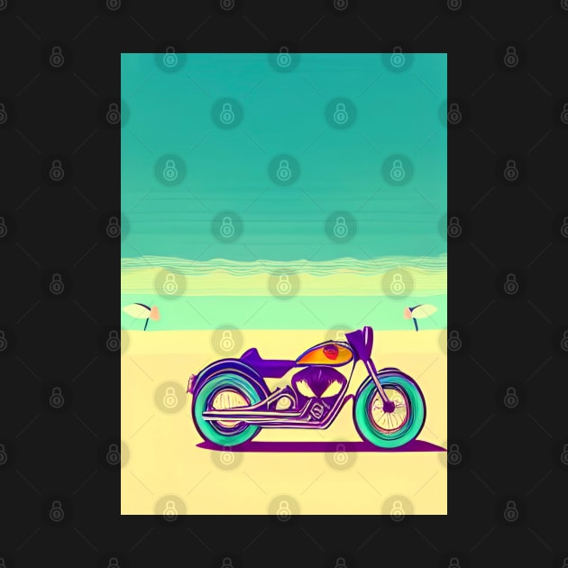 COOL TRENDY SURREAL RETRO MOTORCYCLE ON THE BEACH by sailorsam1805