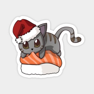 Grey Cat Salmon Sushi Christmas Magnet