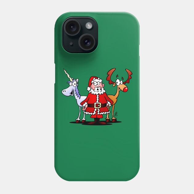 Santa, reindeer and a unicorn Phone Case by Cardvibes