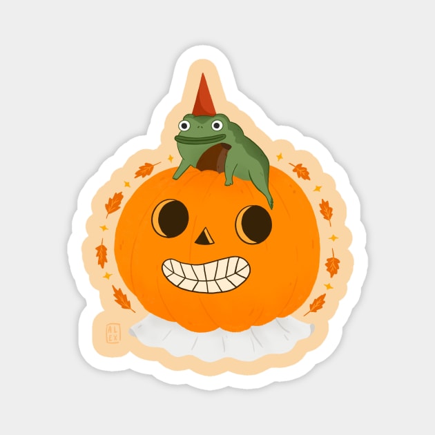 Frog and pumpkin person Magnet by Purple Panda