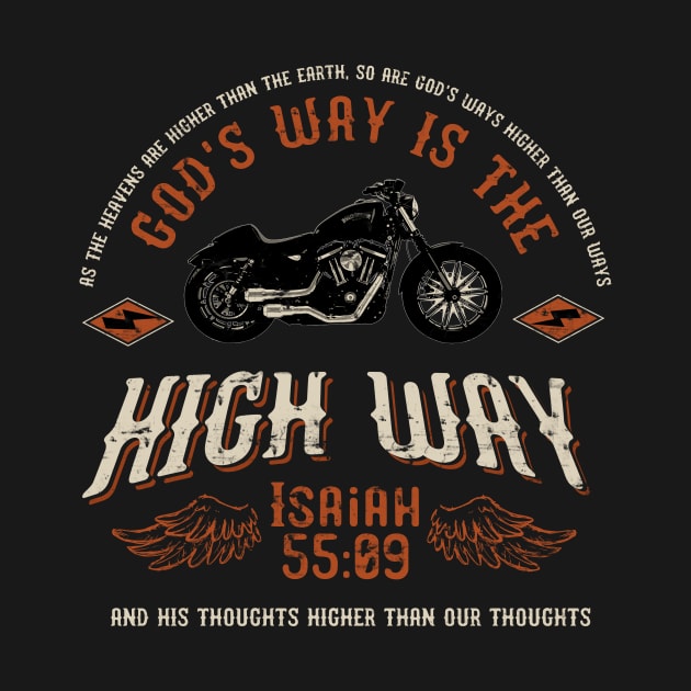 God's way is the high way, from Isaiah 55:09 with black motorcycle by Selah Shop