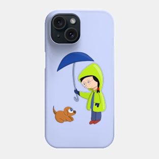 The girl and the dog on a rainy day Phone Case