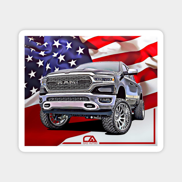 mave Perth Blackborough Stranden Dodge Ram and The American Flag by Gas Autos - American Flag - Magnet |  TeePublic