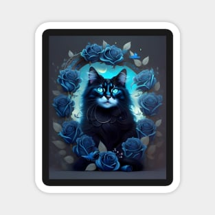 Cat with Roses - Modern digital art Magnet