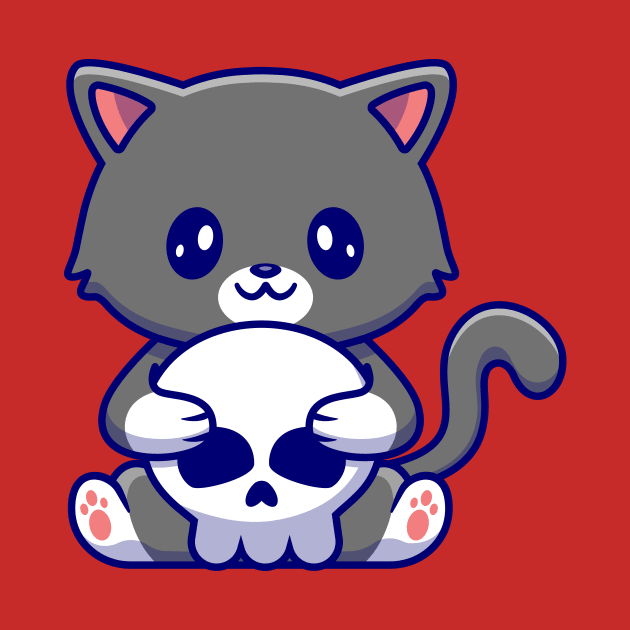 Cute Cat Holding Skull Bone Cartoon by Catalyst Labs