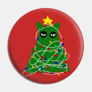 Black cat disguse as Christmas tree with lights and decor Pin