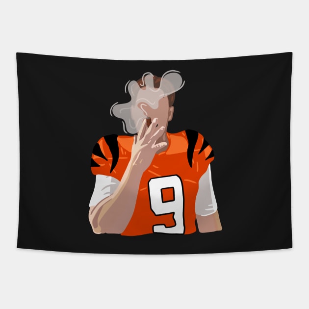 Joe Burrow Smoking Cigar Tapestry by RachWillz