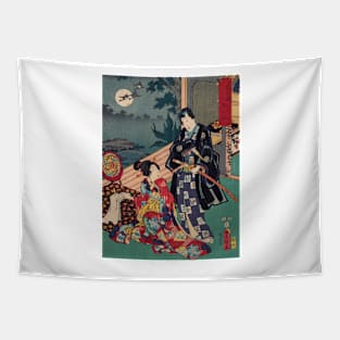 Samurai and Geisha in the Moonlight Tapestry