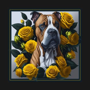 Staffordshire bull terrier yellow roses 2 T-Shirt