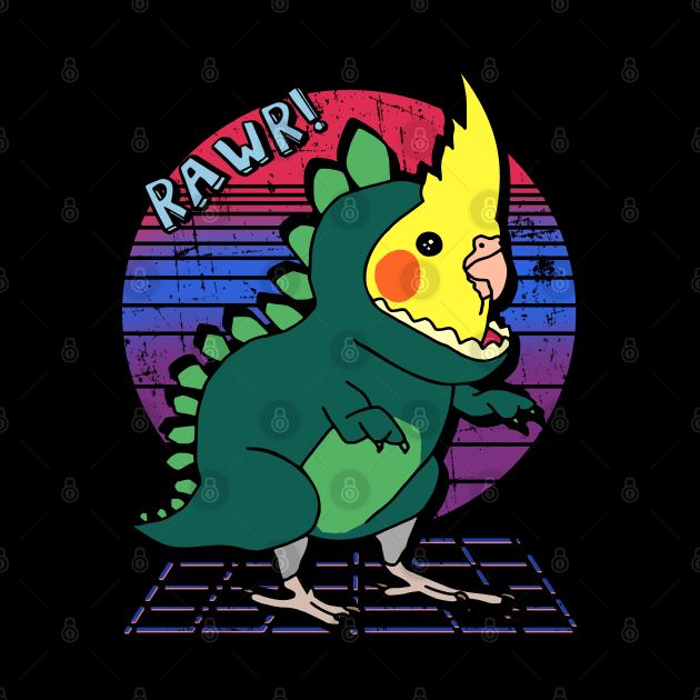 Aesthetic Vaporwave Cockatiel Dinosaur Doodle by FandomizedRose