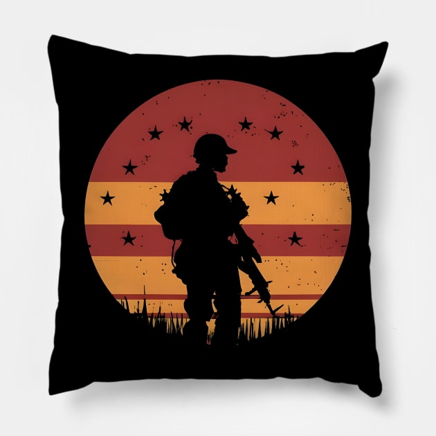 American Soldier Vintage Sunset Pillow by SimpliPrinter