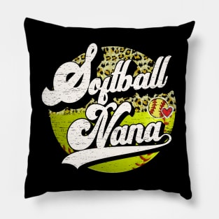 Softball Nana Vintage Leopard Softball Family Matching Pillow