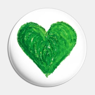 Green Heart Drawn With Oil Pastels On Paper Pin