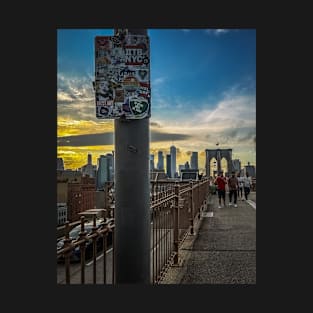 Brooklyn Bridge Sunset Manhattan Skyline NYC Stickers T-Shirt