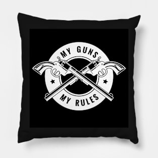 Two crossed revolvers and lettering My guns my rules. Only free font used. Pillow