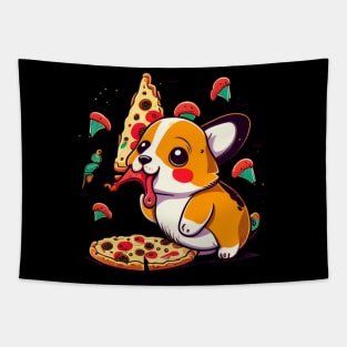 kawaii cute corgi eating pizza Tapestry