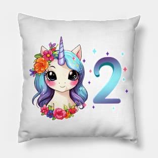 I am 2 with unicorn - girl birthday 2 years old Pillow