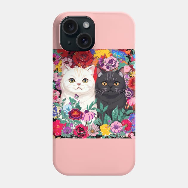 black and white cat, FLOWERS Phone Case by zzzozzo