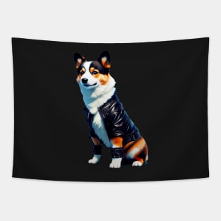 Cool Corgi in Black Leather Jacket Tapestry