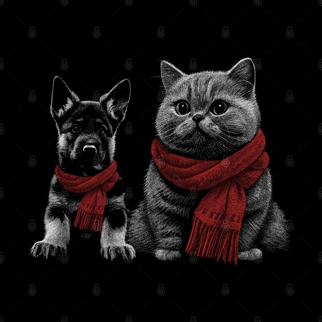 Best Friends Winter Cats and Dogs Lover by Kali Space