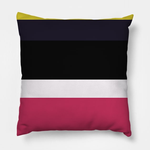 A tremendous concoction of Very Light Pink, Dark, Almost Black, Dark Pink and Sandstorm stripes. Pillow by Sociable Stripes