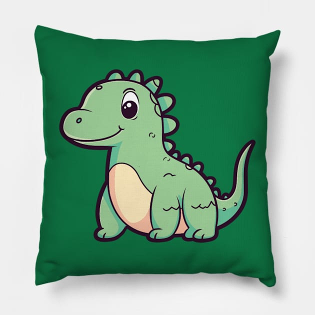 Cute Kawaii Happy Green Dinosaur Pillow by hypedesigns19