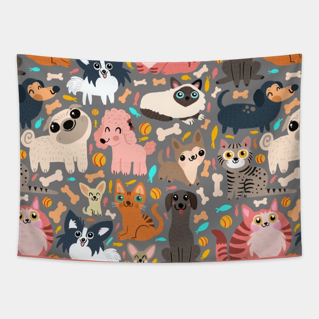 Cats and dogs Tapestry by Mjdaluz