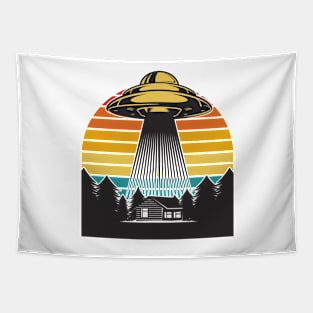 Retro UFO Sunset Tapestry