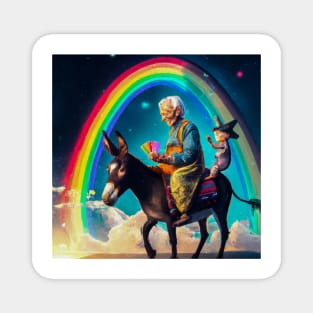 Old Lady on Donkey with Rainbow Magnet