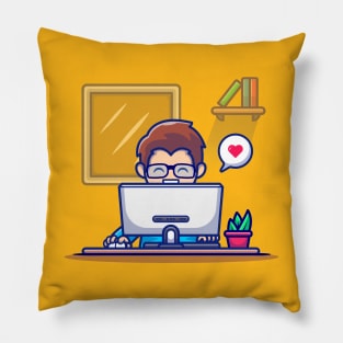 Man Working On Computer Pillow