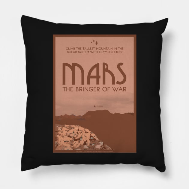 Art Deco Space Travel Poster - Mars Pillow by Walford-Designs