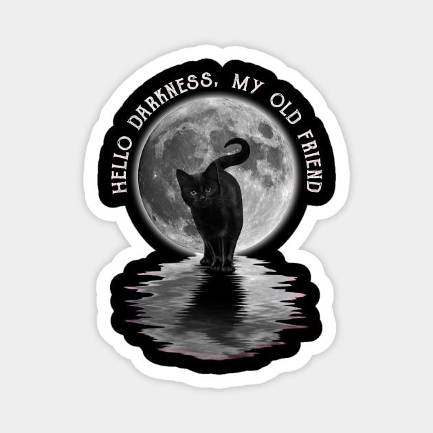 Black Cat Moon Halloween Hello Darkness My Old Friend Magnet by Vintage White Rose Bouquets