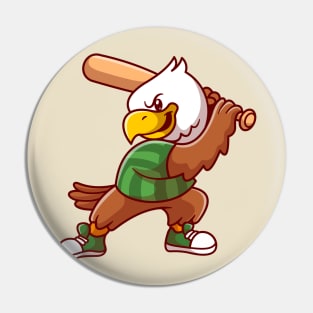 Cute Eagle Playing Baseball Cartoon Pin