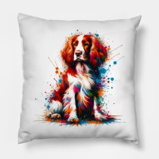 Welsh Springer Spaniel in Colorful Splash Art Pillow