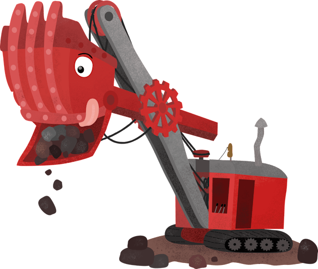 Cute red steam shovel digger cartoon illustration Kids T-Shirt by FrogFactory