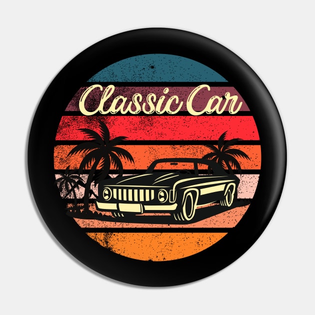 Retro car merch classic car retro  vintage aesthetic sunset circle with palms and mountains Pin by Maroon55