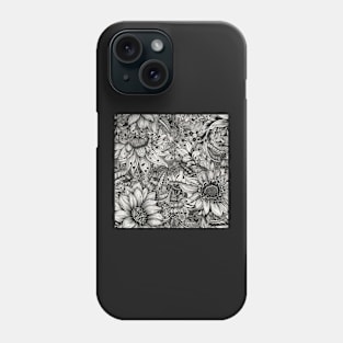 Black and White Flower Pattern - 3 Phone Case