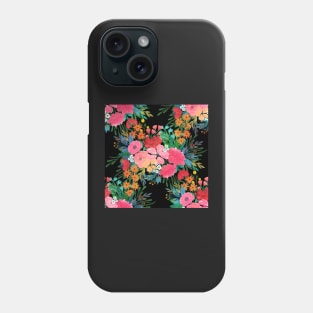 Elegant Pink watercolor Floral Bouquet Black Design Phone Case