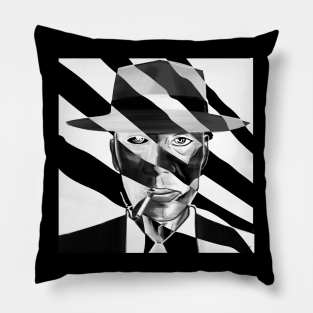 oppenheimer portrait in ecopop cartoon art black and white Pillow