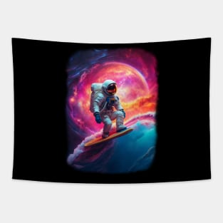 Astronaut surfing a Galactic Wave Tapestry