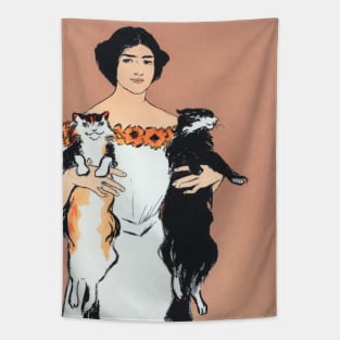 Woman And Cats Tapestry