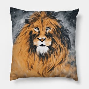 Wild lion grey black space and stars Pillow