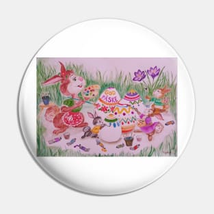 Easter bunnies painting Easter eggs Pin