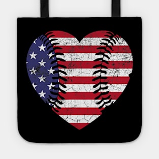 Patriotic USA 4th of July American Flag Baseball Heart Tote