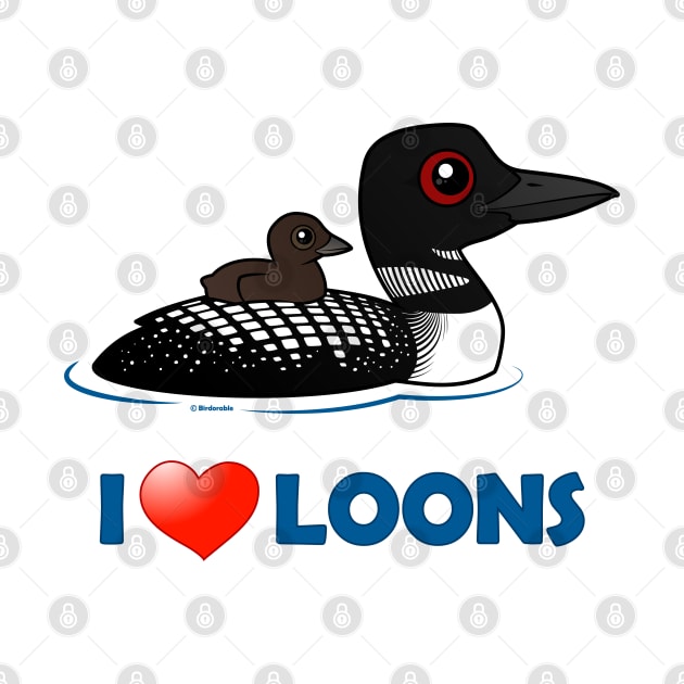 Cute Cartoon I Love Loons by birdorable