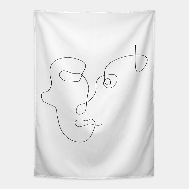 One Line Art Face Tapestry by Eshka