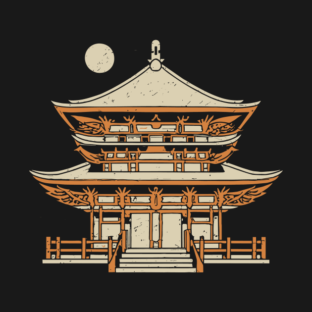 Japanese budhist temple woodblock print by ravensart