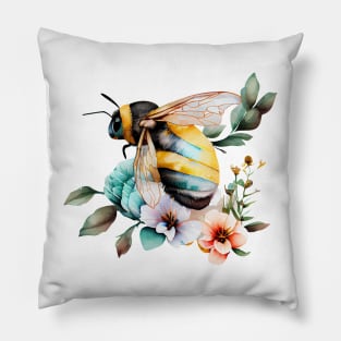 Floral Bee Watercolor Pillow