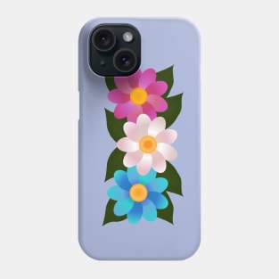 Three Flowers: Blue, White, Pink Phone Case